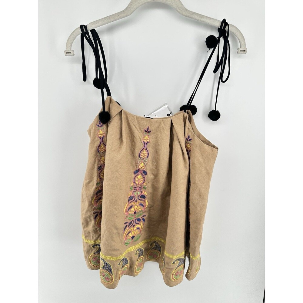 Endless Rose Tank Top Tan Spaghetti Straps  embroidered Size M